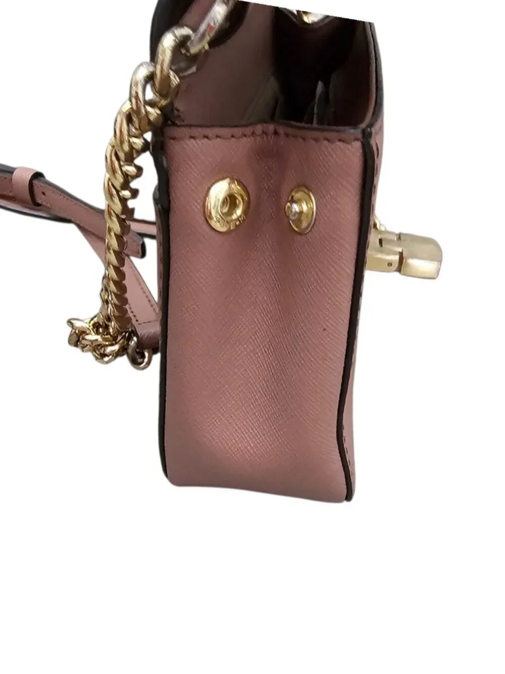 Michael Kors Tina Leather Mini Small Crossbody Clutch Bag COA Chain Dusty Rose